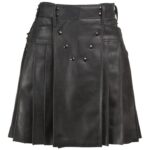 Black Leather Plated Kilt